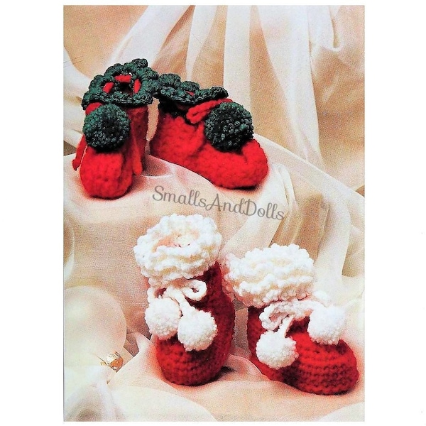 Vintage Crochet Pattern Baby Elf and Santa Booties Holiday Slippers Shoes Newborn - 3 Months  PDF Instant Digital Download 5 Ply 10 Ply