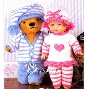 Vintage Doll and Teddy Knitting Patterns Pyjama Party Outfits PDF Instant Digital Download 12-22 Inch Dolls or Bears DK