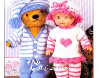 Vintage Doll and Teddy Knitting Patterns Pyjama Party Outfits PDF Instant Digital Download 12-22 Inch Dolls or Bears DK