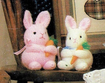 Vintage Knitting Pattern 7" Baby Easter Bunnies Quick Easy Knit PDF Instant Digital Download Knitted Bunny Rabbits Amigurumi Soft Toys 4 Ply