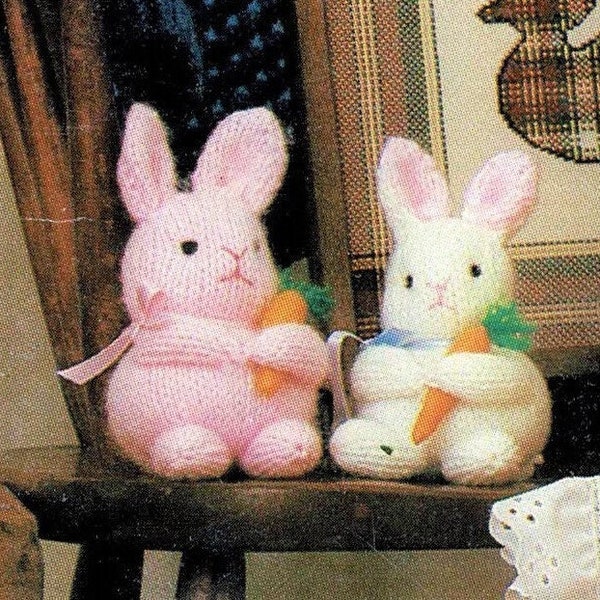 Vintage Knitting Pattern 7" Baby Easter Bunnies Quick Easy Knit PDF Instant Digital Download Knitted Bunny Rabbits Amigurumi Soft Toys 4 Ply