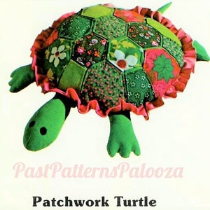Vintage Sewing Pattern 20&quot; Mosaic Patchwork Fabric Turtle Tortoise Soft Sculpture Doll PDF Instant Digital Download Stuffed Soft Toy