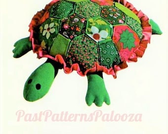 Vintage Sewing Pattern 20" Mosaic Patchwork Fabric Turtle Tortoise Soft Sculpture Doll PDF Instant Digital Download Stuffed Soft Toy