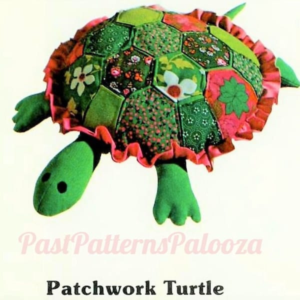 Vintage Sewing Pattern 20" Mosaic Patchwork Fabric Turtle Tortoise Soft Sculpture Doll PDF Instant Digital Download Stuffed Soft Toy