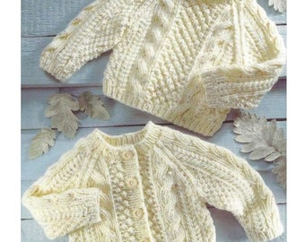 Vintage Knitting Pattern Baby Child Cable Aran Sweaters Cardigan Pullover PDF Instant Digital Download Jumper 0-6 Yrs-