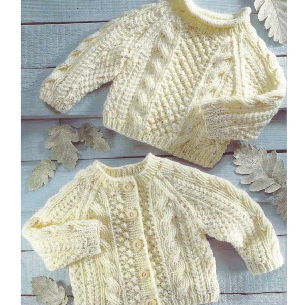 Modèle de tricot vintage bébé enfant Cable Aran pulls cardigan pull PDF téléchargement numérique pull 0-6 ans-