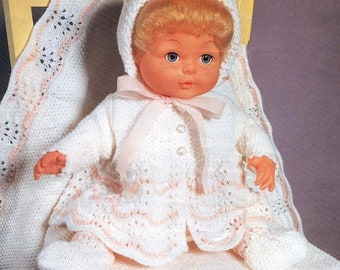 Vintage Knitting Pattern Baby Doll Clothes 6 Piece Layette Set PDF Instant Digital Download For 9 - 16 Inch Dolls 4 Ply