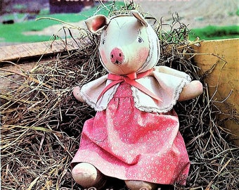 Vintage Schnittmuster 30" Miss Lillian Pig Kuscheltier Puppe Baumwollstoff PDF Sofortiger digitaler Download Viktorianisches Landschwein aus der Ära