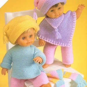 Vintage Knitting Pattern Knit Doll Clothes 12-14 16-18 19-22 Inch Doll Poncho Hat Sweater Scarf Pants PDF Instant Digital Download  DK