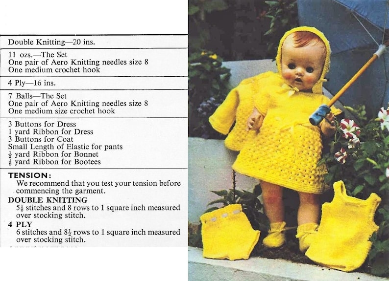 Vintage Knitting Pattern Doll Clothes for 16 and 20 Inch Baby Etsy Canada