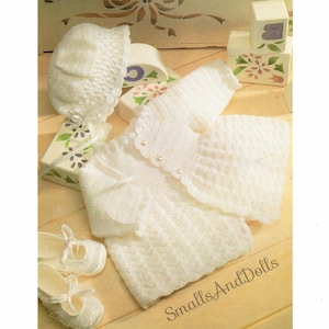 Vintage Crochet Pattern Pretty Baby Girl Matinee Coat Jacket Woven Ribbon Bonnet Set PDF Instant Digital Download 6-12m 3 Ply