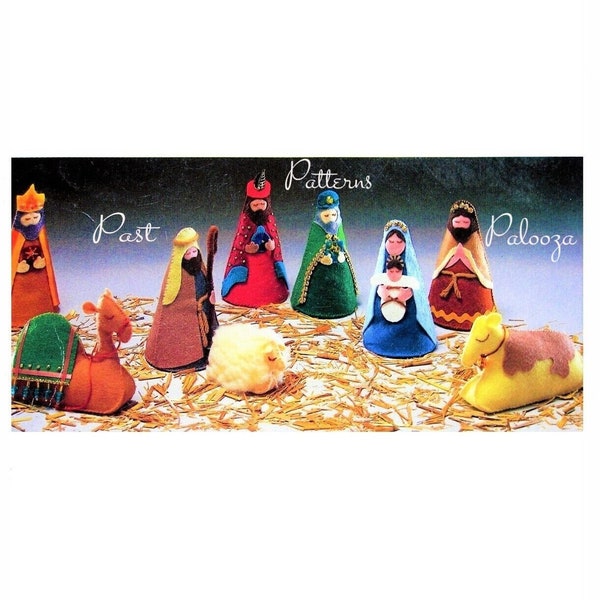 Vintage Christmas Sewing Pattern Felt Nativity Set 9 Figures Animals PDF Instant Digital Download Plush Stuffed Bead Sequin Embellished