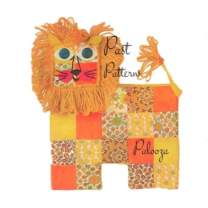 Vintage Sewing Pattern 12&quot; Retro Patchwork Lion Pillow Soft Toy Doll Cushion PDF Instant Digital Download Funky Boho Mod Stuffed Toy