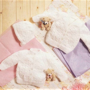 Vintage Knitting Pattern Waterwheel Baby Cardigan Sweaters & Bonnet Set Pretty Texture PDF Instant Digital Download Preemie- 9m DK 8 Ply