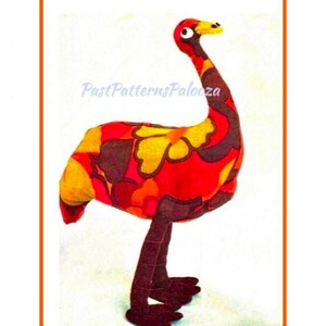 Vintage Sewing Pattern 14" Mod Emu Bird Soft Toy Doll Cotton Print Fabric PDF Instant Digital Download Sewn Funky Australian Animal