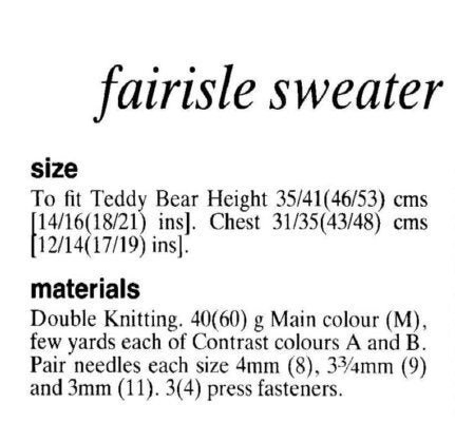 Vintage Knitting Pattern Teddy Bear Sweater Knit Fair Isle - Etsy