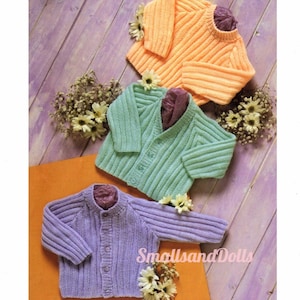 Vintage Knitting Pattern Classic Ribbed Baby Cardigan and Pullover Sweaters Jumper PDF Instant Digital Download Preemie - 2 yrs DK 8 Ply