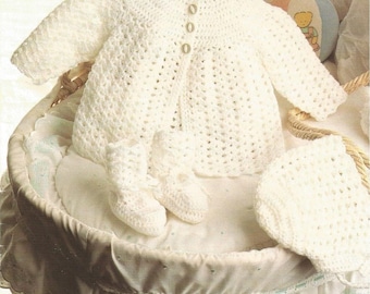 Vintage Crochet Pattern Pretty Baby Girl Matinee Coat Bonnet Booties Set PDF Instant Digital Download Preemie - 9m 4 Ply