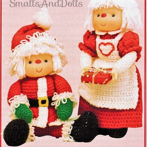 Vintage Crochet Patterns 14" Santa and Mrs. Claus Christmas Yarn Head Dolls PDF Instant Digital Download Retro 1980s 10 Ply