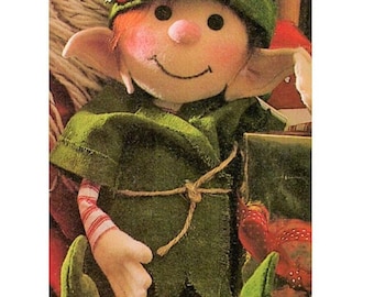 Vintage Sewing Pattern 15" Fabric Soft Sculpture Christmas Elf Doll PDF Instant Digital Download Elves Santa's Helper Toy