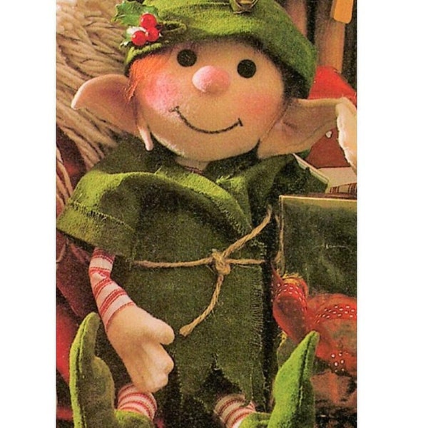 Patron de couture vintage 15 po. Sculpture souple en tissu, poupée elfe de Noël PDF en téléchargement numérique instantané, jouet auxiliaire du père Noël lutins