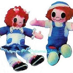 Vintage Crochet Pattern 20&quot; Classic Raggedy Ann & Andy Rag Dolls PDF Instant Digital Download Cute Amigurumi Soft Toy Dolls 10 Ply