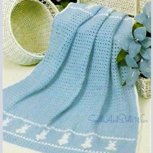 Patrón de crochet vintage Manta afgana para guardería de conejitos de bebé PDF Descarga digital instantánea Funda de cuna para cuna de conejito de cola de algodón 33x39 3 capas