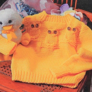 Vintage Knitting Pattern Baby Toddler Childs Owl Sweater Owl Stitch Yoke Pullover Jumper PDF Instant Digital Download 12m - 4 yrs 10 Ply