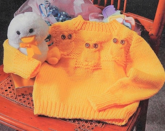 Vintage Knitting Pattern Baby Toddler Childs Owl Sweater Owl Stitch Yoke Pullover Jumper PDF Instant Digital Download 12m - 4 yrs 10 Ply