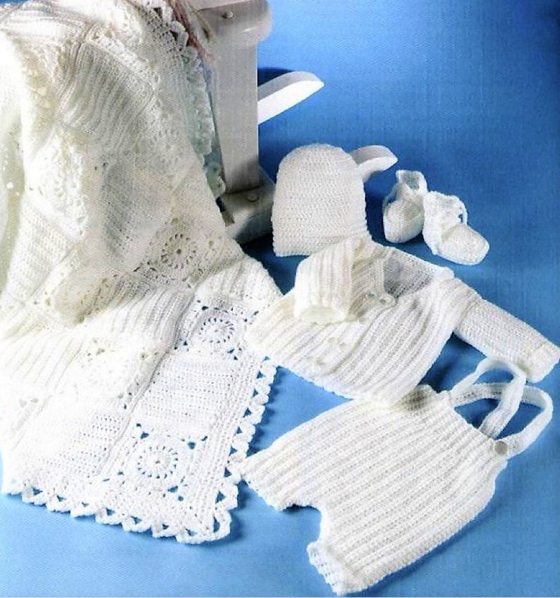 Vintage Crochet Pattern Baby Boy Christening Baptism 5 piece Outfit Set PDF Instant Digital Download Jacket Shorts Hat Shoes Blanket 3-24m image 4