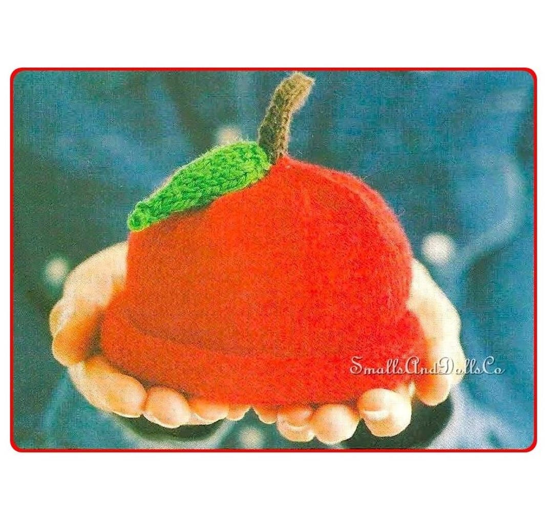 Vintage Knitting Pattern Easy Stitch Apple Cap Newborn Baby Fruit Hat ...