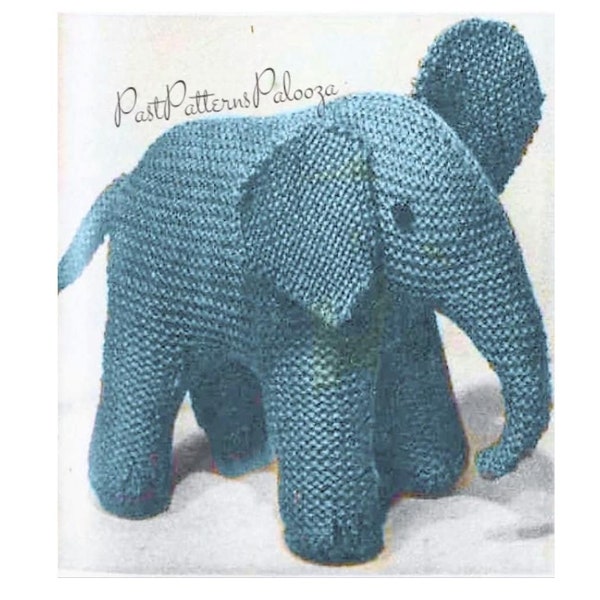 Vintage Knitting Pattern Knit Elephant Soft Plush Toy c. 1960 PDF Instant Digital Download Garter Stitch Elephant Amigurumi 4 Ply