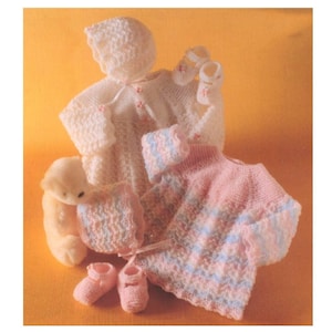 Vintage Knitting Pattern Baby Girls Angel Top Bonnet Bootees Set PDF Instant Digital Download Solid or Tri Color Preemie to 6m 4-Ply