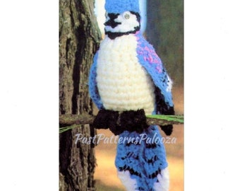 Vintage Crochet Pattern 11" Blue Jay Bird Soft Toy Doll PDF Instant Digital Download Winter Bird Realistic Stuffed Amigurumi Bird 4 Ply