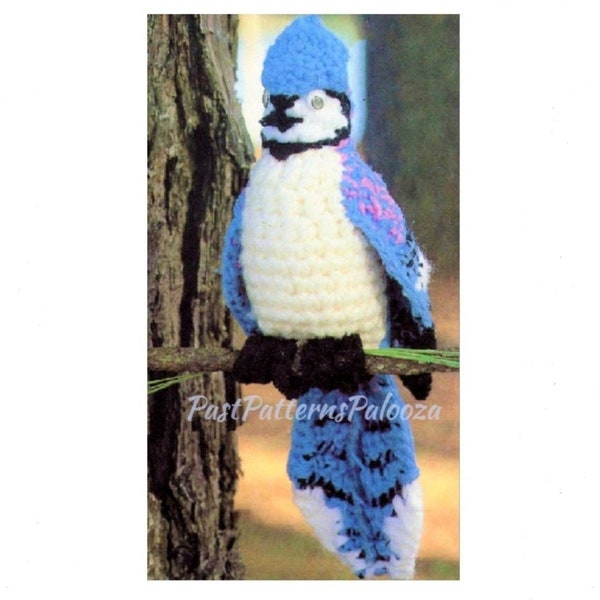 Vintage Crochet Pattern 11" Blue Jay Bird Soft Toy Doll PDF Instant Digital Download Winter Bird Realistic Stuffed Amigurumi Bird 4 Ply