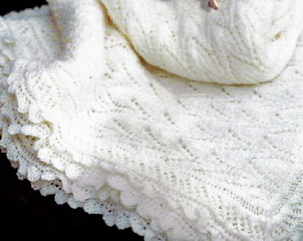 Vintage Knitting Pattern Knit Baby Lace Edged Shawl Pointed Chevron Openwork PDF Instant Digital Download Square Heirloom Blanket 2 Ply