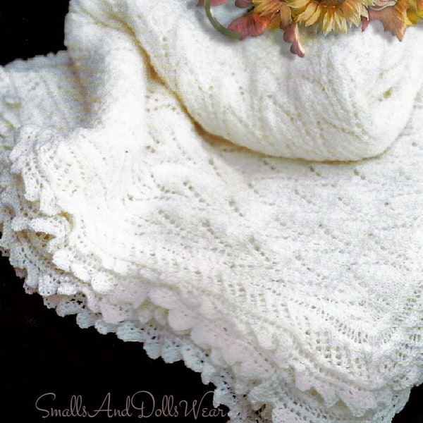 Vintage Knitting Pattern Knit Baby Lace Edged Shawl Pointed Chevron Openwork PDF Instant Digital Download Square Heirloom Blanket 2 Ply