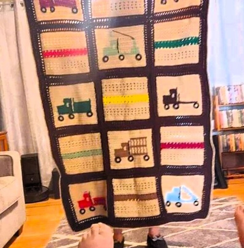 Vintage Crochet Pattern Trucks Vehicles Blocks Baby Afghan Design PDF Instant Digital Download Toddler Bed Crib Blanket 40x54 4 Ply image 4