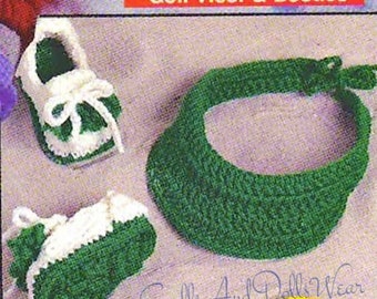 Vintage Crochet Pattern Little Golfer Set Baby Golf Visor Hat & Shoes Booties PDF Instant Digital Download 3-6m 4 Ply