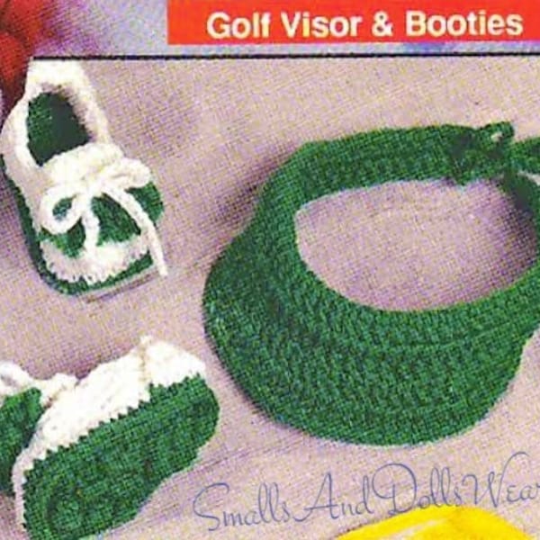 Vintage Crochet Pattern Little Golfer Set Baby Golf Visor Hat & Shoes Booties PDF Instant Digital Download 3-6m 4 Ply