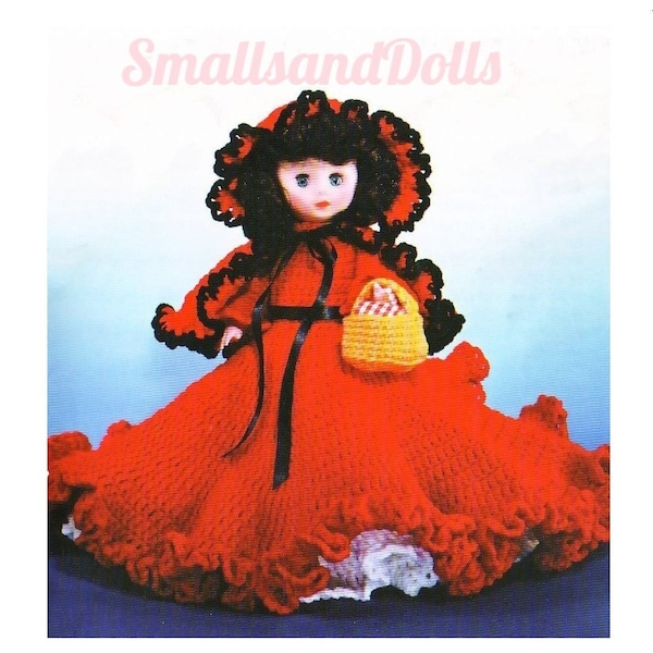 Vintage Crochet Pattern 13" Music Box Bed Doll Christmas Cape Red Riding Hood PDF Instant Digital Download 10 Ply