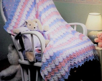 Vintage Crochet Pattern Lullaby Ripple Baby Afghan Blanket PDF Download digitale istantaneo Quick Easy Square Lapghan Presepe Coverlet 40x40 5 Ply