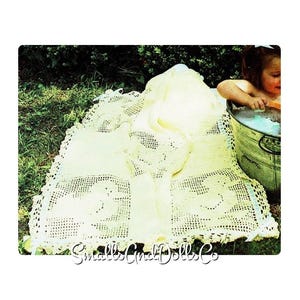 Vintage Filet Häkelanleitung Dancing Ducks Baby Decke Afghan PDF Sofortiger Digital Download Kinderbett Kinderwagen Abdeckung Schoß Decke 8 lagig 36x44