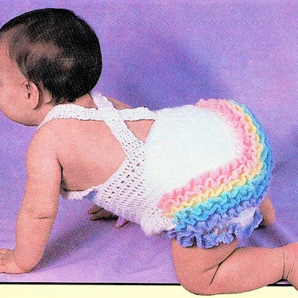 Vintage Crochet Pattern Baby Girl Rainbow Bubble Romper Ruffled Frilly Bottom Summer Playsuit PDF Instant Digital Download 12m-18m 3 Ply