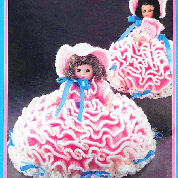 Vintage Crochet Pattern 13" Pretty Ruffle Bed Doll and Pillow Doll Dress Hat Mary Had a Little Lamb PDF Instant Digital Download 10 Ply