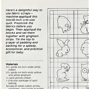 Vintage Sewing Pattern Gingham Animals Baby Quilt Quick and Easy Quilted Applique Crib Blanket PDF Instant Digital Download Patchwork Blocks image 2