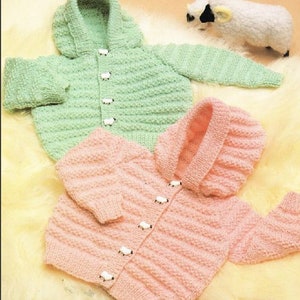PDF Vintage Knitting Pattern Knit Baby Boys Girls Hooded Cardigan Sweater Jacket Baby Hoodie Instant Digital Download 6m-4yrs DK