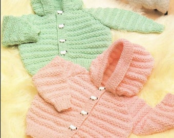 PDF Vintage Knitting Pattern Knit Baby Boys Girls Hooded Cardigan Sweater Jacket Baby Hoodie Instant Digital Download 6m-4yrs DK