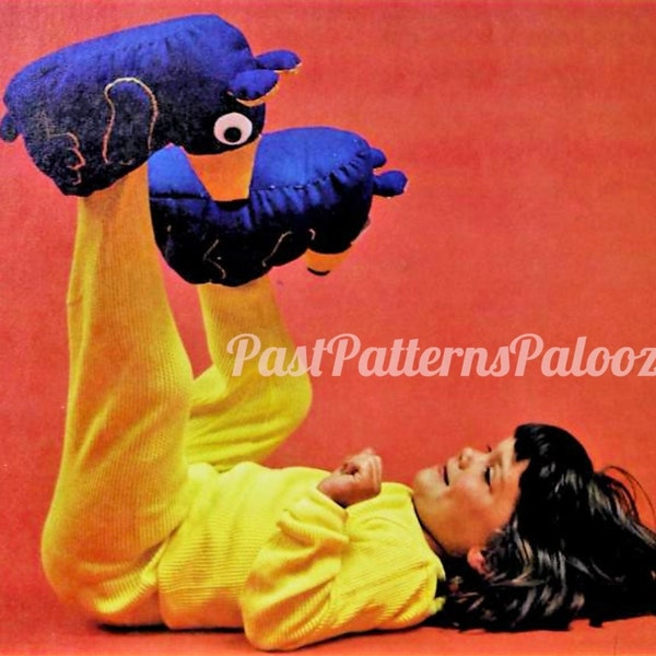 Vintage Sewing Pattern Childs Animal Slippers Puffy Quilted Foot Cozies PDF Instant Digital Download Sewn Plush Foot Covers Kids to Adults