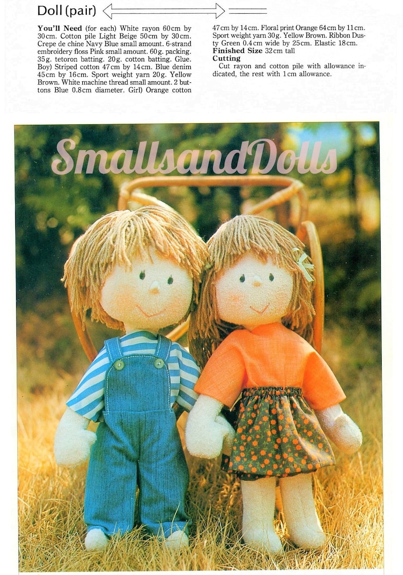 Vintage Sewing Pattern 13 Adorable Boy and Girl Soft Sculpture Toy Dolls PDF Instant Digital Download Cotton Pile Rag Dolls Yarn Hair image 2